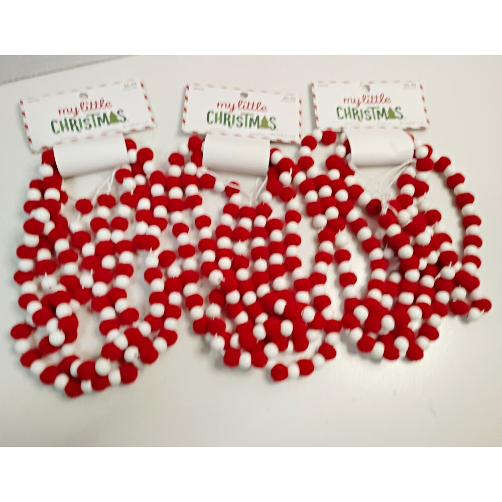 Red/White Felt Pom-Pom Garland Strand Christmas Door Light Decor 6 Ft. 3 Packs
